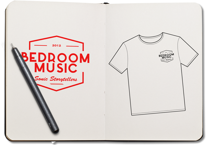 This is an image of a book with my logo and a t-shirt sketch used for my website bedroommusicrecords.com | Bedroom Music